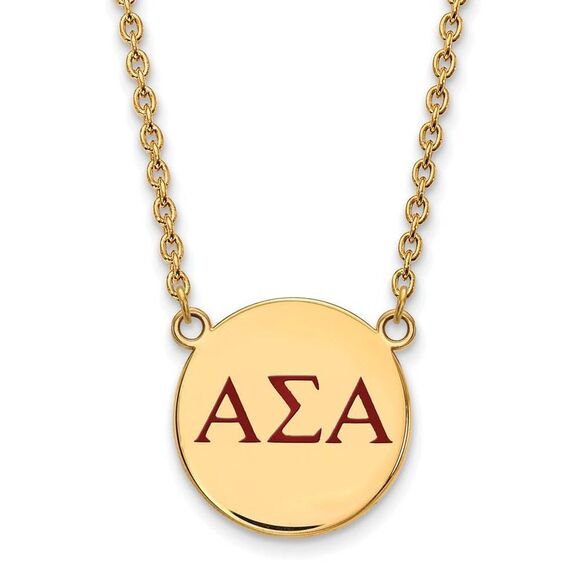 14K Plated Silver Alpha Sigma Alpha Large Red Enamel Necklace - Picture 1 of 6